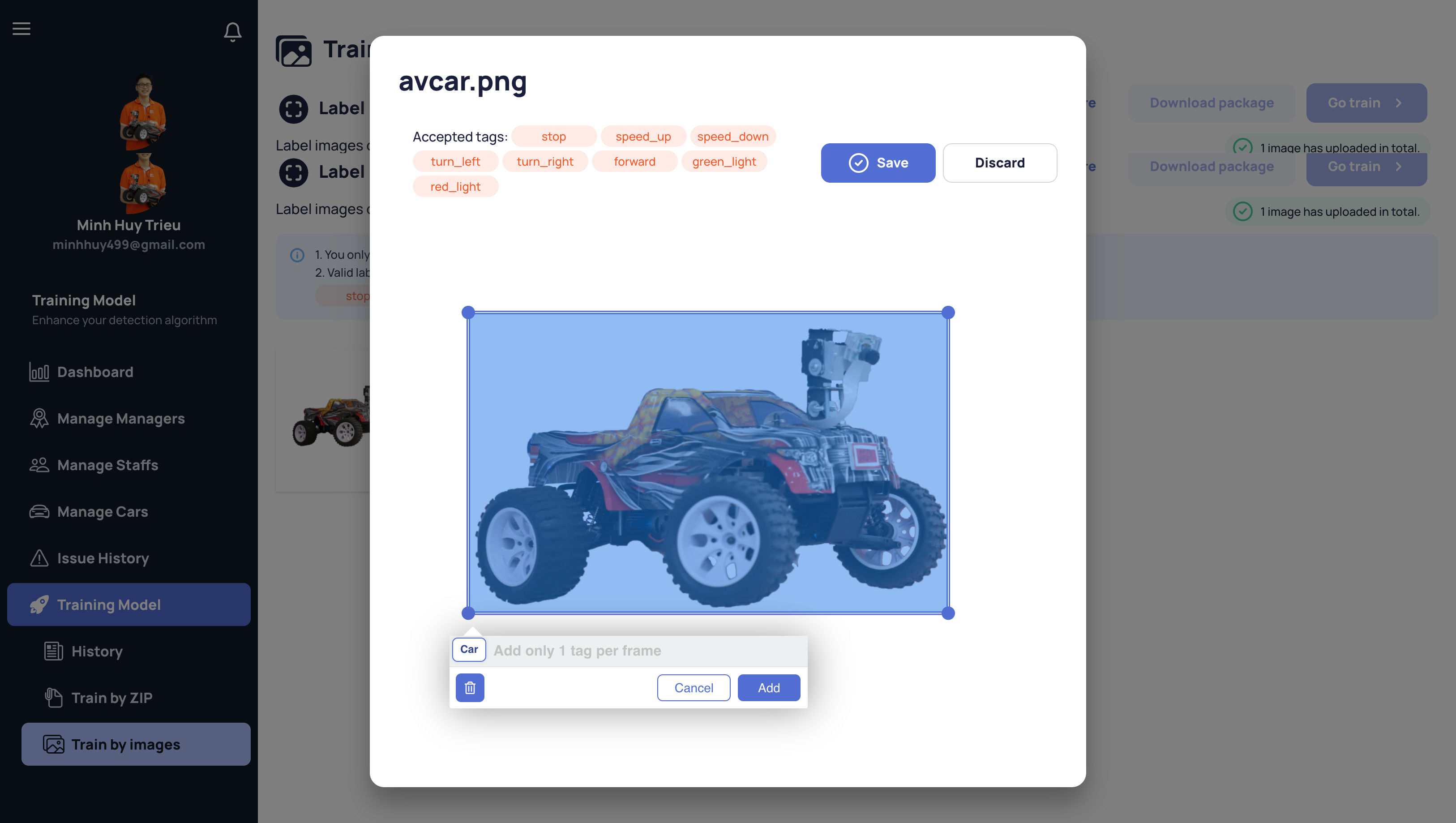 Utilize <a href='https://igorlino.github.io/angular-annotorious/' target='_blank' rel='noreferrer' class='hover:text-neon-500'>Angular Annotorious</a> to label images for retraining the model
